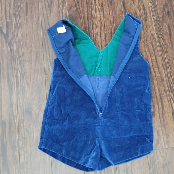 Vintage Boys Romper Suit Velvet One Piece Boy Zippered Sleeveless Blue Green 4T - Picture 10 of 10